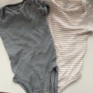 carter's Striped Short-Sleeve One-Piece Bodysuit - Tan Stripe & Navy Stripe